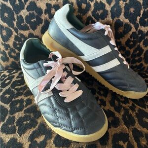 Gola + Anthropology Black and White Quilted Sneakers with Pink Laces